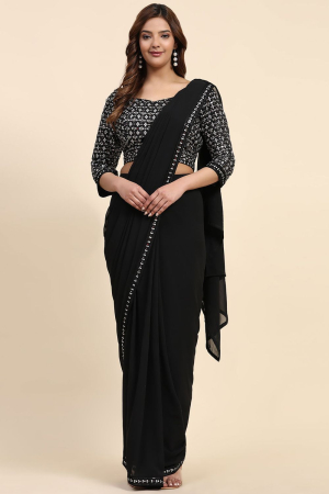 Black Embellished Pure Georgette Ready to Wear Saree