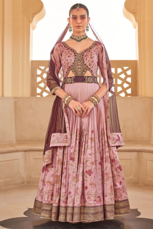 Blush Pink Designer Silk Gown with Net Dupatta