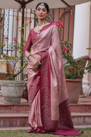 Rani Pink Colour Wedding Saree in Satin,Georgette Fabric.