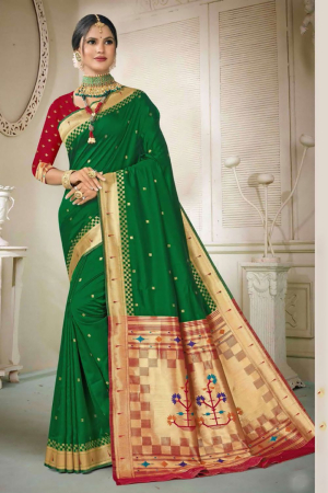 Bottle Green Silk Zari Woven Saree