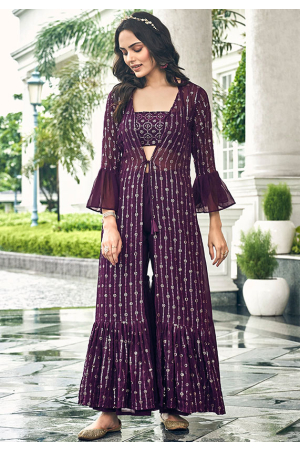 Lovely Grey Net Yoke Embroidered Readymade Indowestern Gown 3FD3758812
