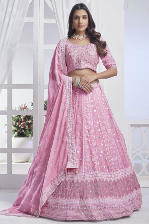Carnation Pink Chiffon Designer Lehenga Choli for Wedding