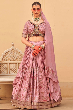 Carnation Pink Designer Viscose Silk Lehenga Choli with Dupatta