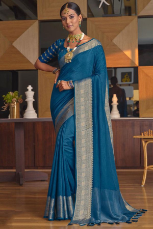 Cobalt Blue Silk Saree with Embroidered Blouse
