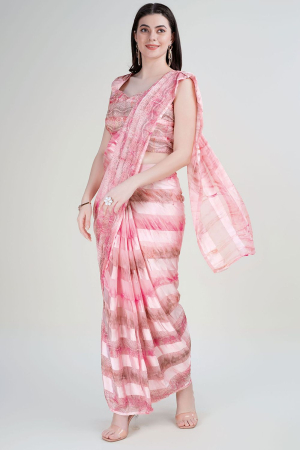Coral Pink Embellished Satin Silk Ready to Wear Saree