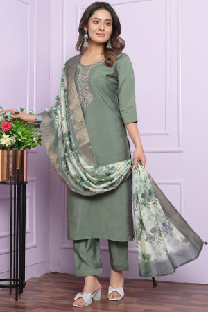 Dusty Green Readymade Pant Kameez Suit