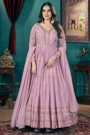 Dusty Pink Faux Georgette Anarkali Gown with Dupatta