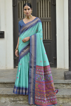 Firozi Handloom Raw Silk Woven Saree
