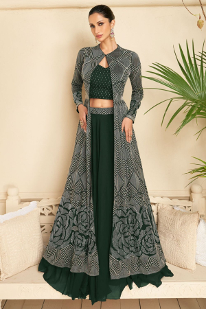 Buy Label Shaurya Sanadhya Olive Criss- Cross Indo Western Dress online