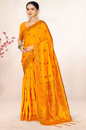 Golden Yellow Silk Zari Woven Saree