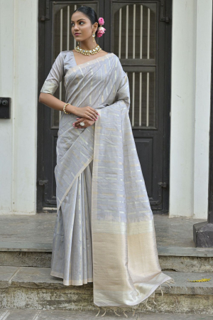 Grey Tussar Silk Zari Woven Saree 