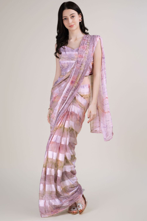 Lavender Embellished Satin Silk Ready to Wear Saree