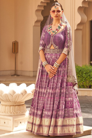 Magenta Designer Silk Gown with Net Dupatta