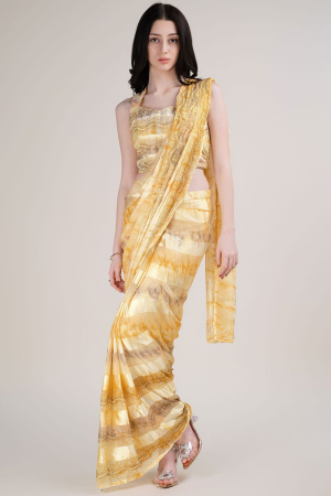 Maize Yellow Embellished Satin Silk Ready to Wear Saree