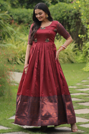 Maroon Banarasi Jacquard Silk Gown