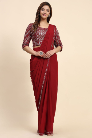 Maroon Embellished Pure Georgette Ready to Wear Saree