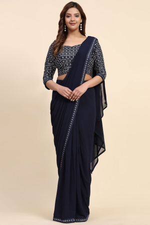 Midnight Blue Embellished Pure Georgette Ready to Wear Saree