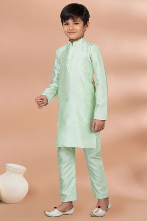Mint Green Banarasi Dupion Silk Kids Kurta Set