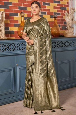 Moss Grey Woven Shimmer Silk Saree