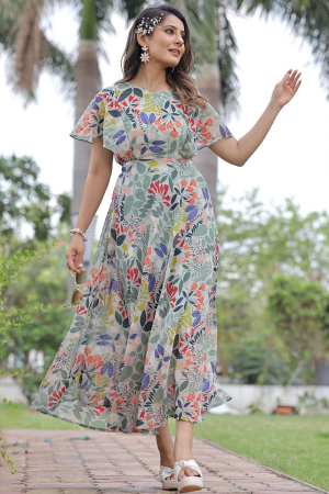 Multicolor Georgette Printed Gown
