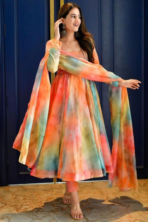 Multicolor Organza Readymade Anarkali Suit
