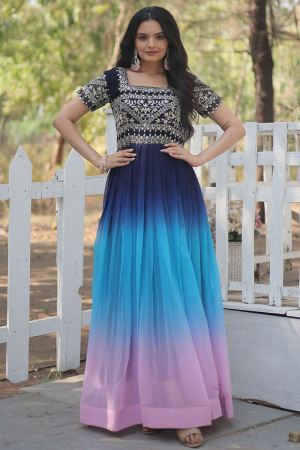 Multicolor Sequins Embroidered Georgette Anarkali Gown