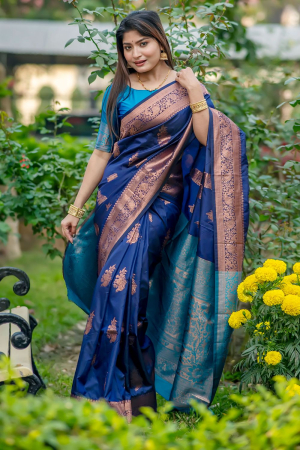 Navy Blue Banarasi Silk Zari Woven Saree