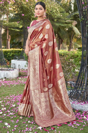 Old Rose Woven Shimmer Silk Saree