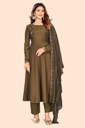 Olive Green Art Silk Readymade Suit