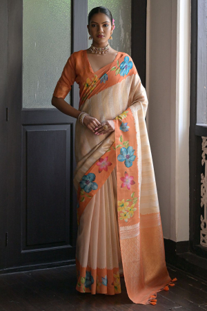 Orange Banarasi Silk Zari Woven Saree