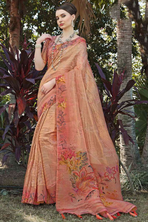 Orange Silk Zari Woven Saree