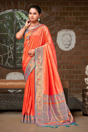 Orange Silk Zari Woven Saree