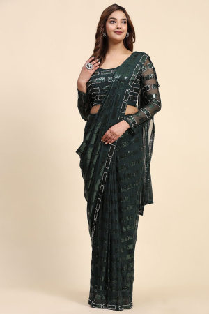 Pine Green Sequined Georgette Ready to Wear Saree