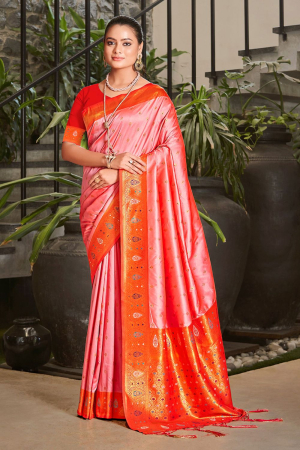 Pink Silk Zari Woven Saree