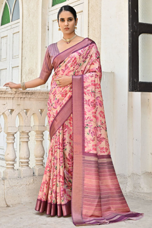 Pink Soft Tussar Silk Zari Woven Saree
