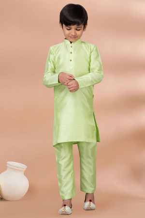 Pistachio Green Banarasi Dupion Silk Kids Kurta Set