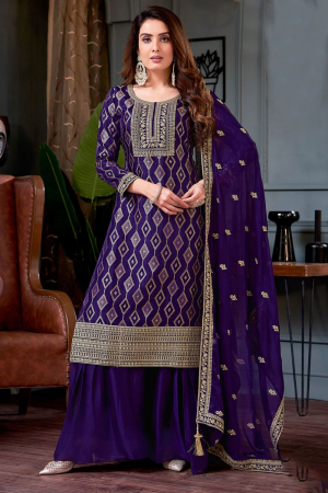 Purple Silk Designer Sarara Kameez Suit