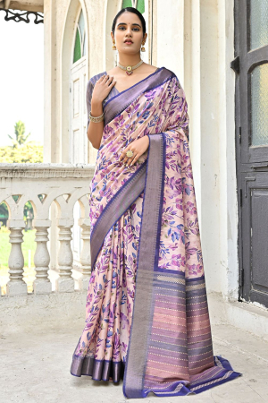 Purple Soft Tussar Silk Zari Woven Saree