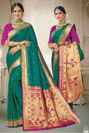 Rama Green Silk Zari Woven Saree