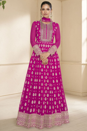 Rani Pink Embroidered Faux Georgette Gown with Dupatta