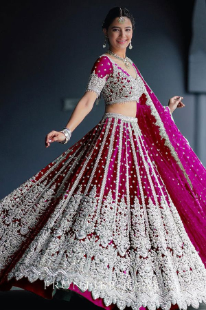 Silver and Pink Colored Partywear Designer Embroidered Net with silk Lehenga  Choli - Mishree Trendz - 3506481