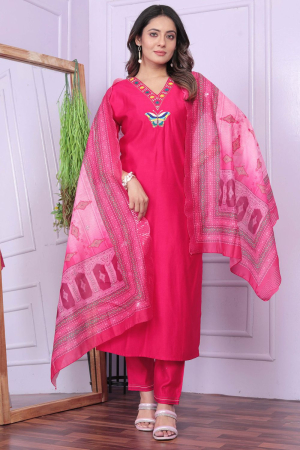 Rani Pink Readymade Pant Kameez Suit