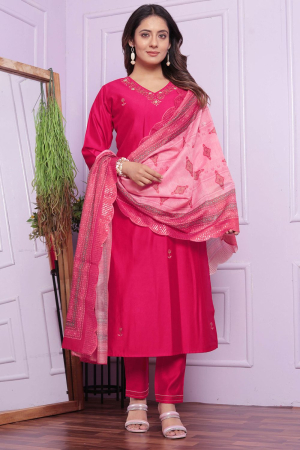Rani Pink Readymade Pant Kameez Suit