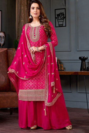 Rani Pink Silk Designer Sarara Kameez Suit