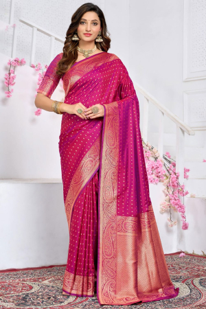 Rani Pink Silk Zari Woven Saree