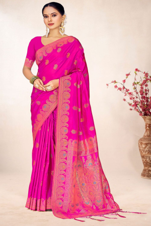 Rani Pink Silk Zari Woven Saree