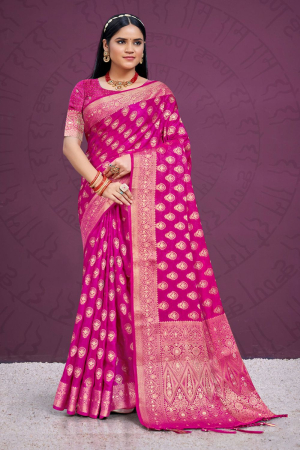 Rani Pink Silk Zari Woven Saree