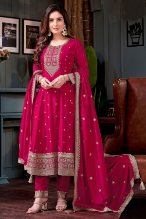 Raspberry Pink Silk Designer Sarara Kameez Suit