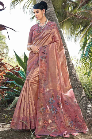 Rose Gold Silk Zari Woven Saree