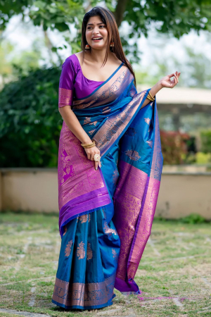 Royal Blue Banarasi Silk Zari Woven Saree